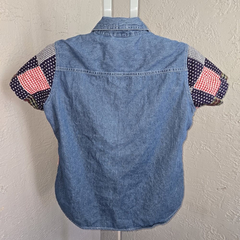 Vintage Patchwork Button Down Shirt Gingham Plaid… - image 5